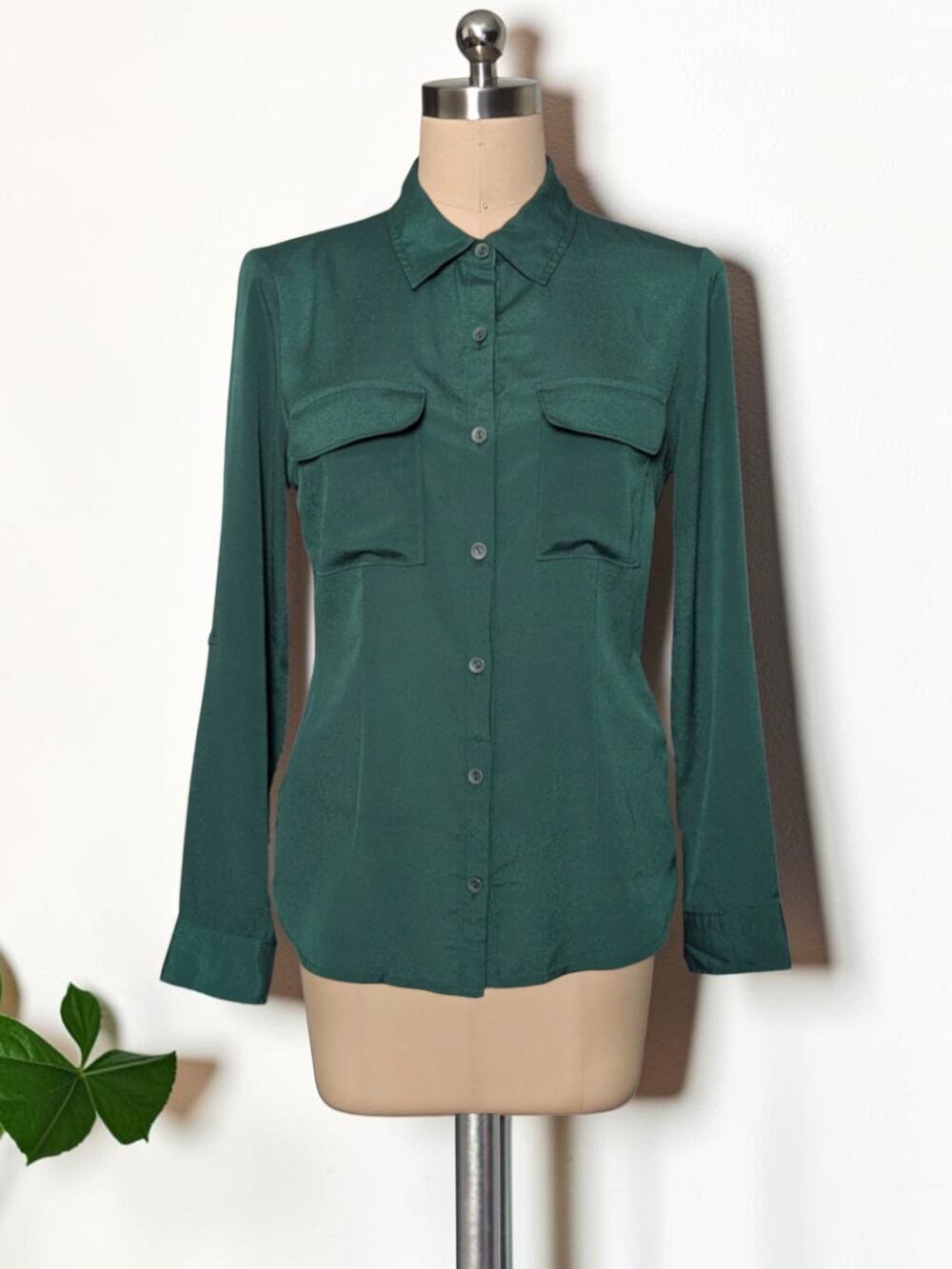 Vintage Y2K TIMING Hunter Green Button Up Shirt Blouse Top S